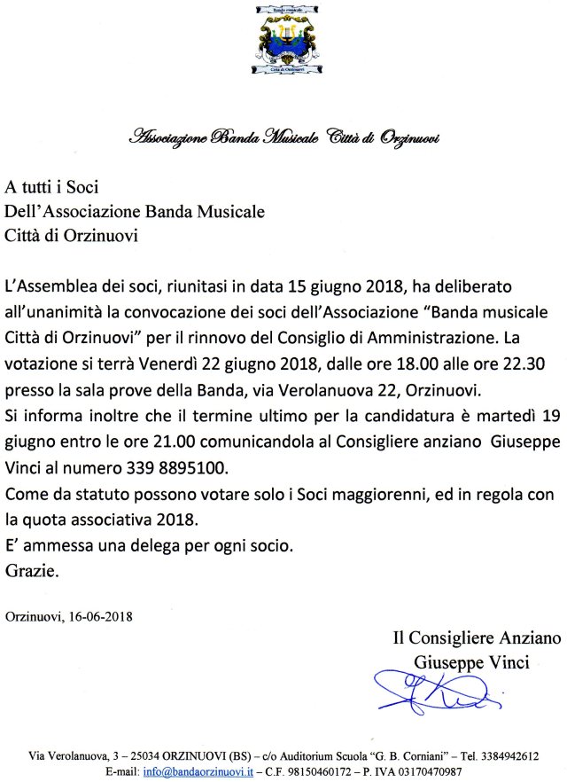 Convocazione Elezioni C.d.A 2018